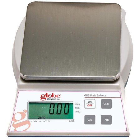 Globe Scientific Balance, Toploading, Basic, Portable, 6000g X 1g, Ext Calibration, Ext Batteries GBB-6000-CT